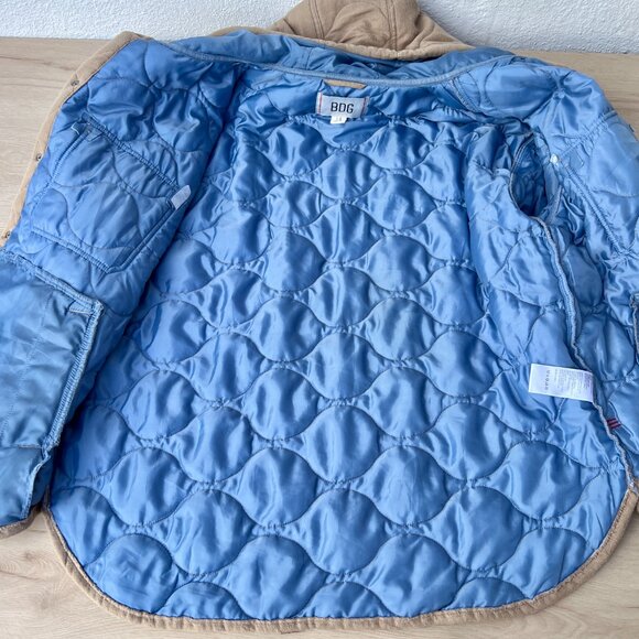 BDG Flannel Quilted Hooded Shirt Jacket in Taupe Men's Size Large / Unisex - Picture 7 of 16